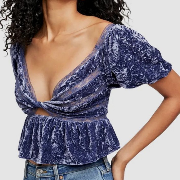 Free People Yours Truly velvet peplum top in purple - Picture 1 of 3